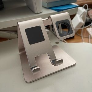 Rose gold iPhone + Apple Watch holder